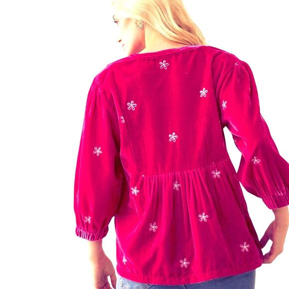 NWT Boutique Boho Embroidered Pink Velvet Kristi Nell Peplum Top - Picture 4 of 4